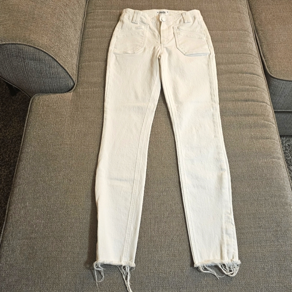 Paige Hoxton Ankle Crisp White Raw Ankle Hem Boho Casual Denim Jeans Size 24